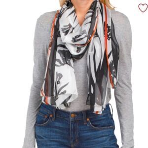 FURLA Semi sheer logo print Silk ScarfWhite/Black Made In Italy